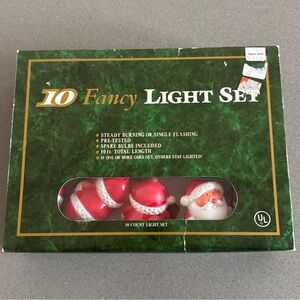 Vintage Plastic Blow Santa 10 Strand String Christmas Lights works!